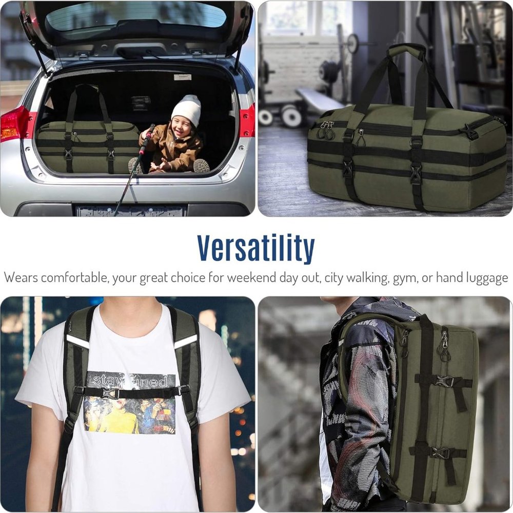 38L Travel Max Duffel Bag 20" Carry On Backpack-Duffel Hybrid Bag (Army … - Picture 3 of 8